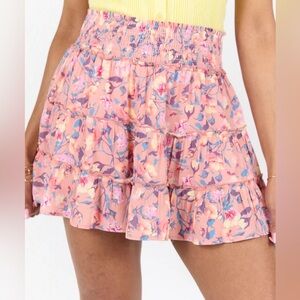 Pink Lily Tropical Tiered Skort
